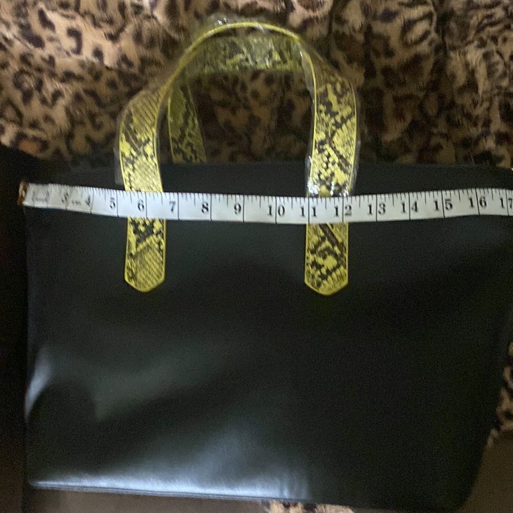 Black Faux Leather Neon Green Snakeskin Tote - Picture 8 of 8